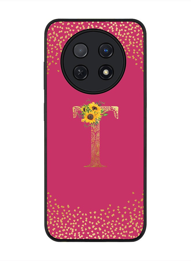 Stylizedd Cover for Huawei Nova Y91 4G / Huawei Enjoy 60X Case, Rugged Black Slim Fit Custom Monogram Initial Letter Mandala Floral Pattern Alphabet-T(Dark Pink Rose) - Image 1
