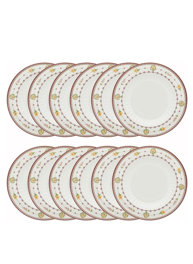 Narjis 12-Piece Melamine Deep Plate Set 26CM White/Maroon  - Image 1