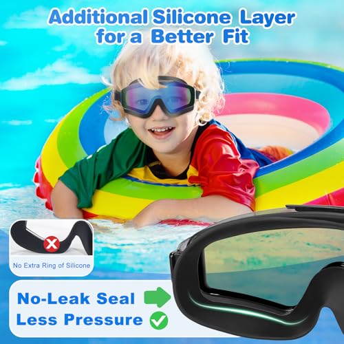 EverSport 2 Pack Kids Swim Goggles Frame Less Design Anti-fog UV Protection Clear Wide Vision No Leak, Water Pool Swimming Goggles for kids 6-14 8-14 8-12 Youth Children Boys Girls - Image 2