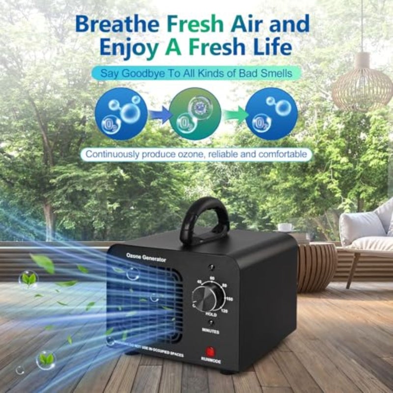 Ozone Generator 60000mg/h for Car and Room Odor Removal, Black Metal Air Purifier with High-Capacity O3 Deodorization - Image 2