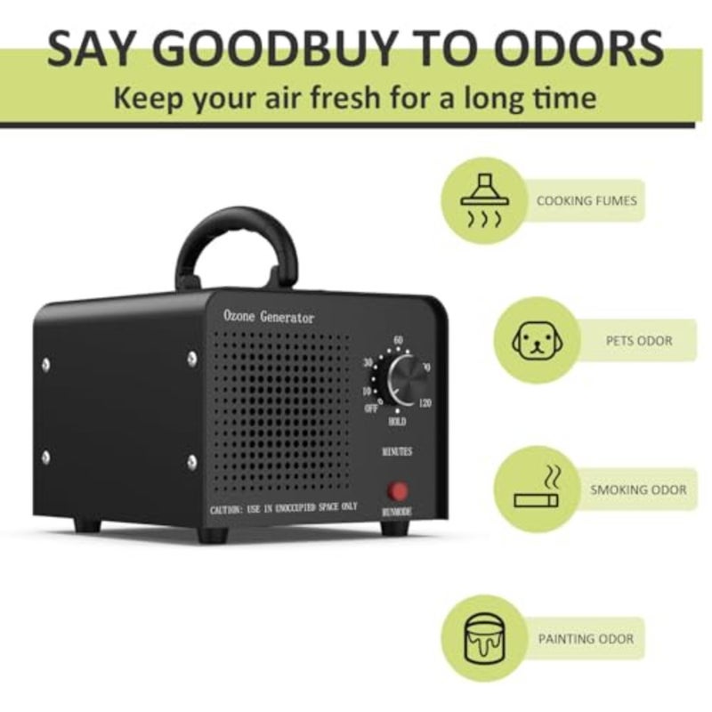 Ozone Generator 60000mg/h for Car and Room Odor Removal, Black Metal Air Purifier with High-Capacity O3 Deodorization - Image 5
