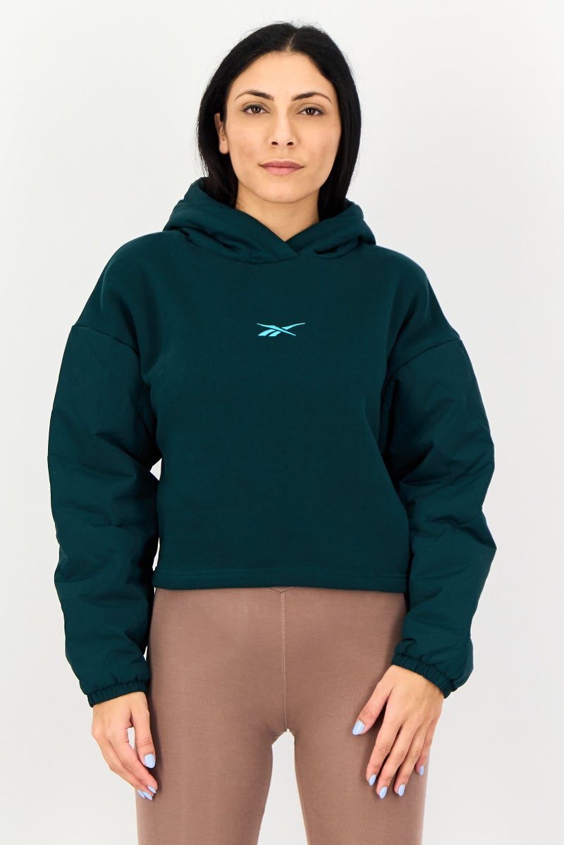 Reebok Women Sportswear Fit Long Sleeve Outdoor Hoodie, Dark Green - Image 1