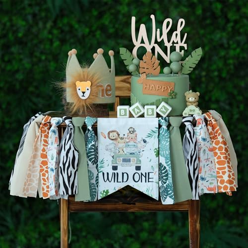 HODIHIWI لافتة كرسي عالي لحفلة عيد ميلاد Wild One HODIHIWI لصبيان بموضوع الغابة لغرفة الأطفال - Image 1