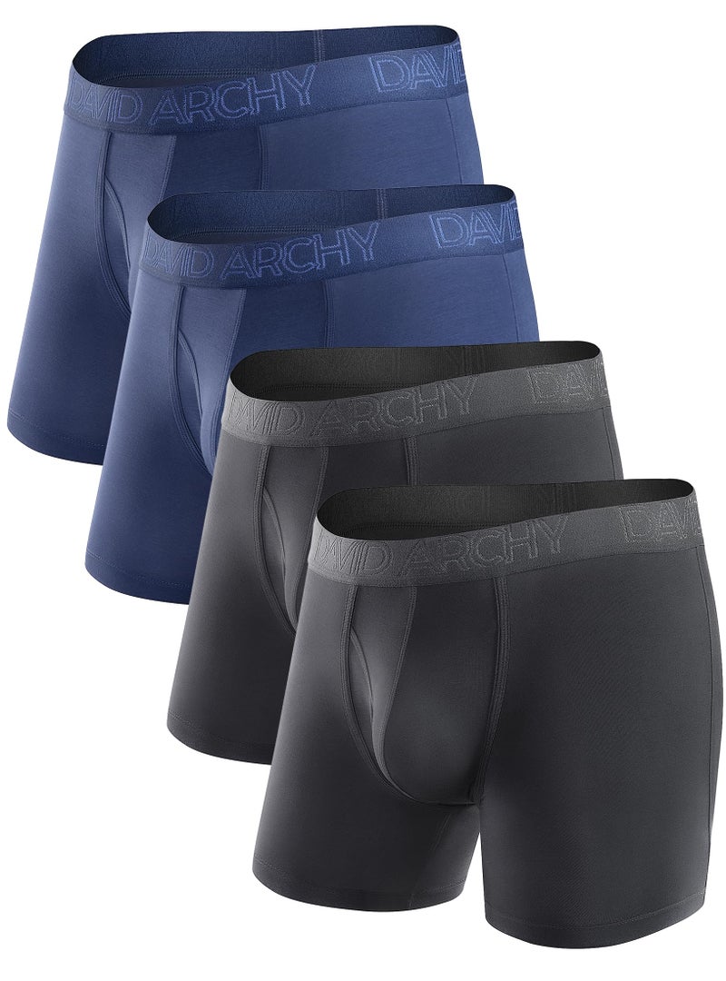 DAVID ARCHY Men's Boxer Briefs, Soft and Breathable Underwear with Waistband Moisture-Wicking with Fly Underwear for Men 4 Pack (M, Black/Navy Blue - 5.5" in 4 Pack) - Image 1