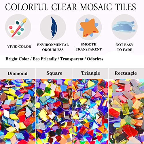 Csdtylh 1100 Pcs Mosaic Tiles, Glass Mosaic Tiles for Crafts Bulk, Stained Mosaic Glass Pieces, Mosaic Supplies for Home Decoration, Art Crafts, DIY Projects, Transparent (Mixed Shape) - Image 3