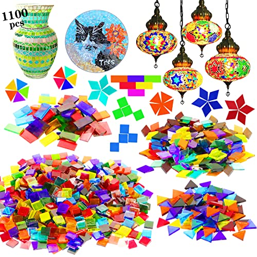 Csdtylh 1100 Pcs Mosaic Tiles, Glass Mosaic Tiles for Crafts Bulk, Stained Mosaic Glass Pieces, Mosaic Supplies for Home Decoration, Art Crafts, DIY Projects, Transparent (Mixed Shape) - Image 1