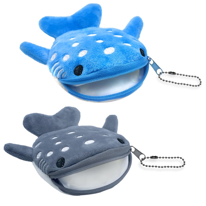 YTYAB Whale Shark Coin Purse Keychain,Cute Plush Change Purse with Zipper Keychain,Kawaii Handmade Coin Pouches for Women (Blue&Gray) - Image 1