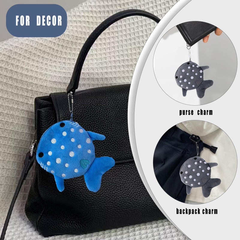 YTYAB Whale Shark Coin Purse Keychain,Cute Plush Change Purse with Zipper Keychain,Kawaii Handmade Coin Pouches for Women (Blue&Gray) - Image 3
