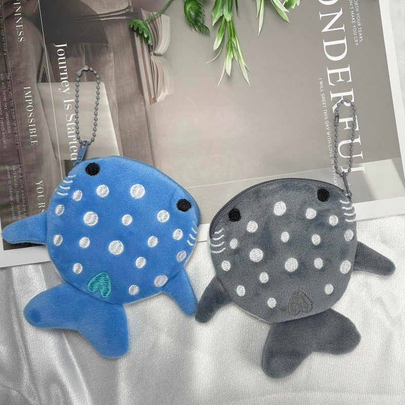 YTYAB Whale Shark Coin Purse Keychain,Cute Plush Change Purse with Zipper Keychain,Kawaii Handmade Coin Pouches for Women (Blue&Gray) - Image 2