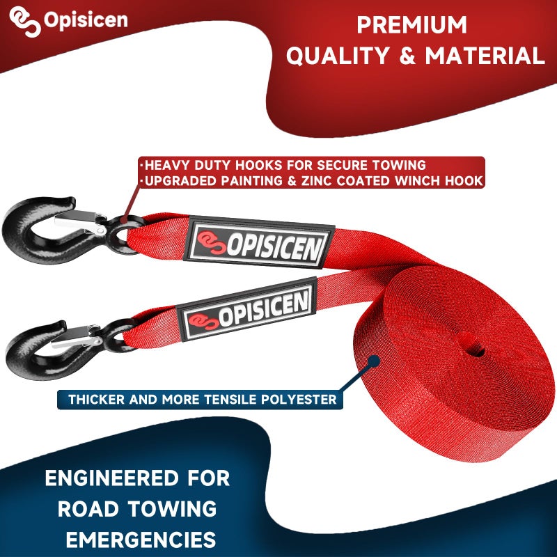 OPISICEN Tow Strap with Hooks 2 Inch x 20 Foot - 15,216 lbs Breaking Strength Emergency Heavy Duty Capacity Tow Rope Forged Steel Hooks for Car Truck Jeep ATV SUV, Roadside Recovery (Red, 2" x 20') - Image 3