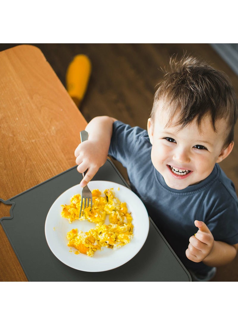 2 Packs Silicone Placemats for Kid, Stain Resistant Non-Slip Toddler Food Mats Eating Table Mat (Dark Grey/Light Grey) - Image 2