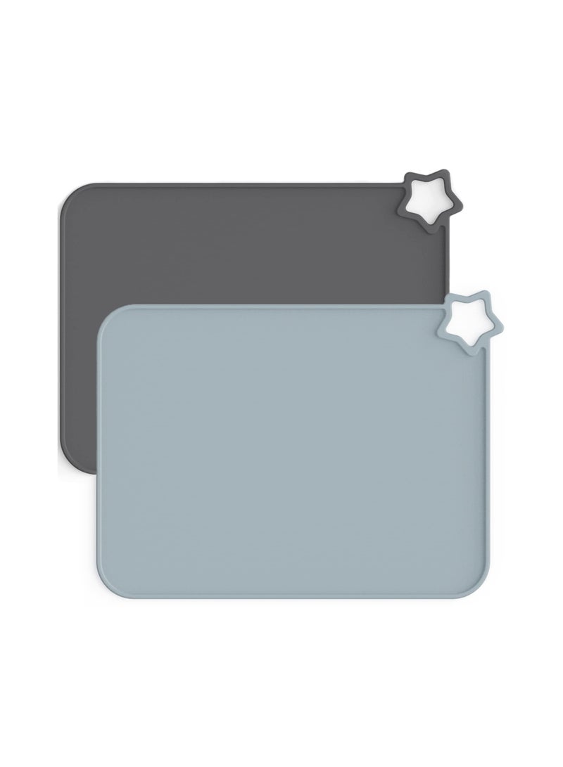 2 Packs Silicone Placemats for Kid, Stain Resistant Non-Slip Toddler Food Mats Eating Table Mat (Dark Grey/Light Grey) - Image 1