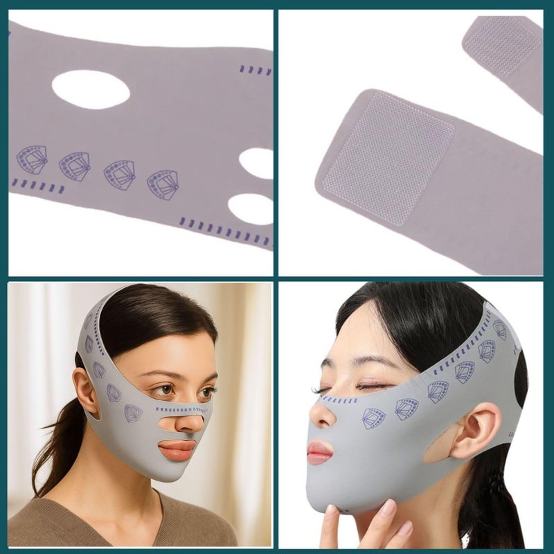 we3 قناع الوجه لرفع خط V لتقليل الذقن المزدوجة من لايكرا للنساء لنحت خط الفك وشد البشرة (رمادي) - Image 3