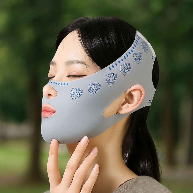 we3 قناع الوجه لرفع خط V لتقليل الذقن المزدوجة من لايكرا للنساء لنحت خط الفك وشد البشرة (رمادي) - Image 4