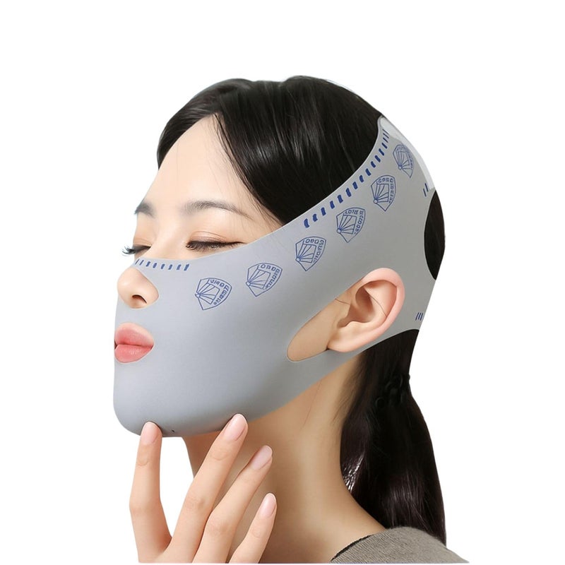 we3 قناع الوجه لرفع خط V لتقليل الذقن المزدوجة من لايكرا للنساء لنحت خط الفك وشد البشرة (رمادي) - Image 1