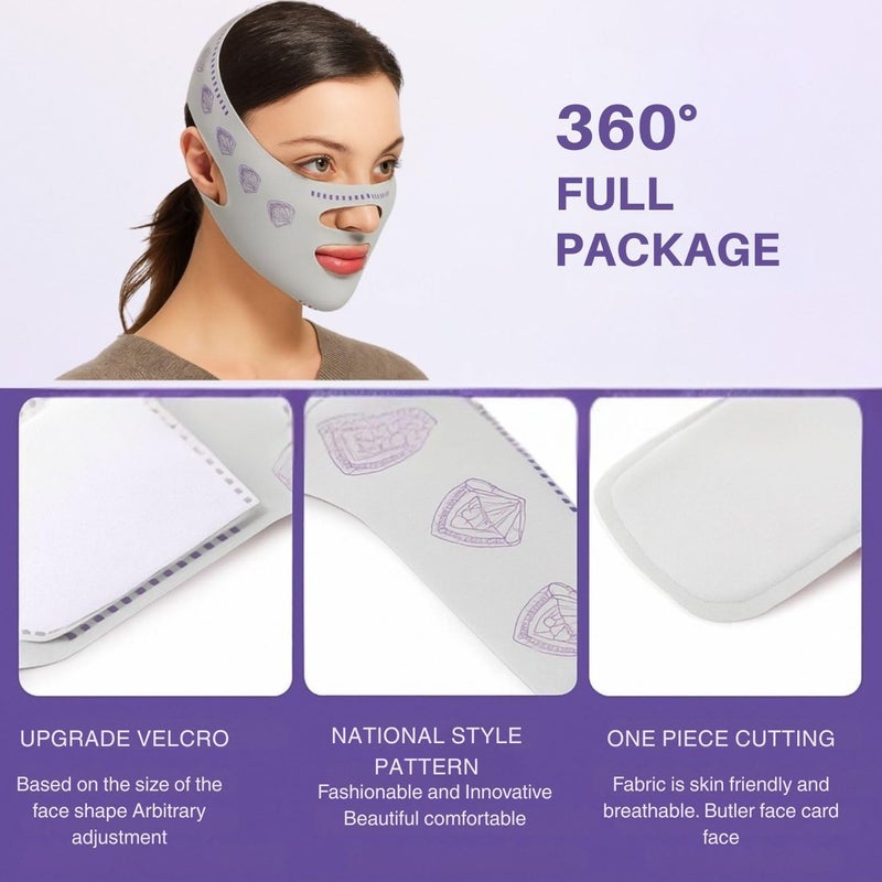 we3 قناع الوجه لرفع خط V لتقليل الذقن المزدوجة من لايكرا للنساء لنحت خط الفك وشد البشرة (رمادي) - Image 5