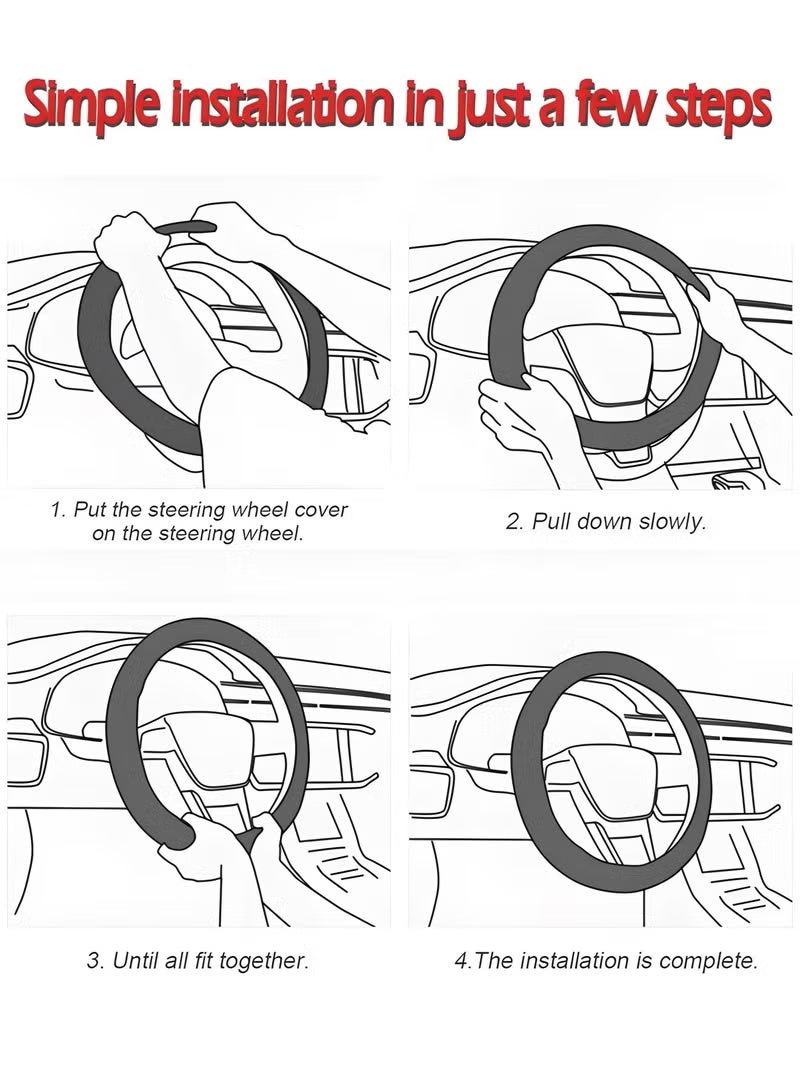 غطاء عجلة قيادة السيارة من ألياف الكربون، أغطية عجلة قيادة عالمية قابلة للتنفس مقاس 15 بوصة ومضادة للانزلاق، ملحقات داخلية للسيارة، تناسب معظم السيارات والشاحنات وSVU - Image 3