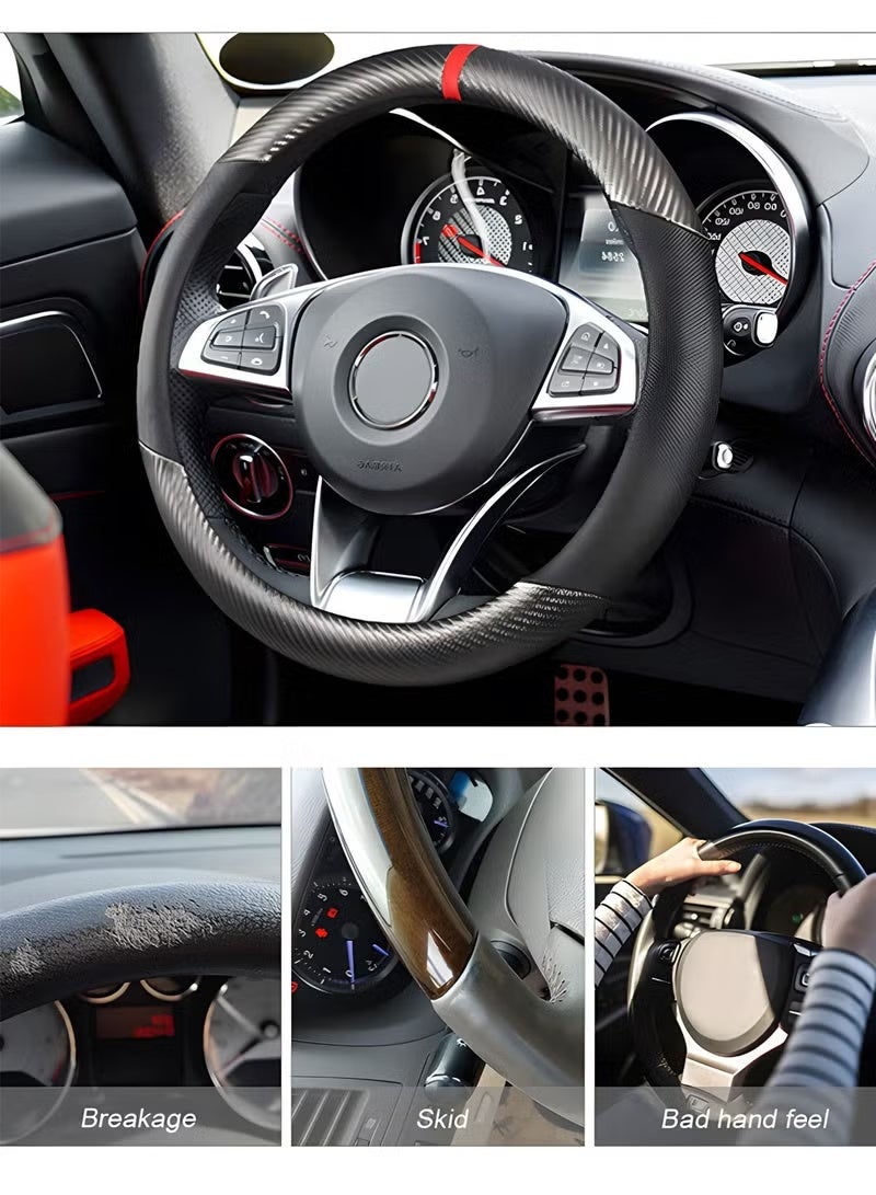 غطاء عجلة قيادة السيارة من ألياف الكربون، أغطية عجلة قيادة عالمية قابلة للتنفس مقاس 15 بوصة ومضادة للانزلاق، ملحقات داخلية للسيارة، تناسب معظم السيارات والشاحنات وSVU - Image 2