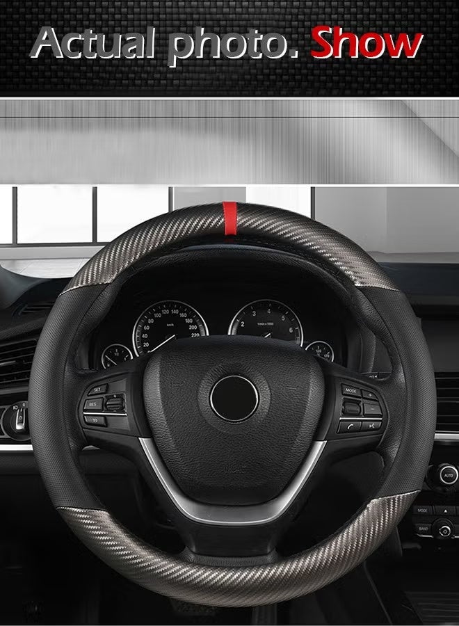 غطاء عجلة قيادة السيارة من ألياف الكربون، أغطية عجلة قيادة عالمية قابلة للتنفس مقاس 15 بوصة ومضادة للانزلاق، ملحقات داخلية للسيارة، تناسب معظم السيارات والشاحنات وSVU - Image 5