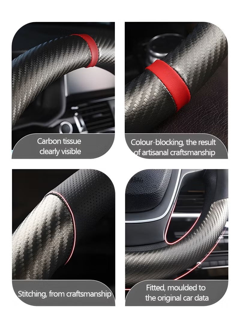 غطاء عجلة قيادة السيارة من ألياف الكربون، أغطية عجلة قيادة عالمية قابلة للتنفس مقاس 15 بوصة ومضادة للانزلاق، ملحقات داخلية للسيارة، تناسب معظم السيارات والشاحنات وSVU - Image 4