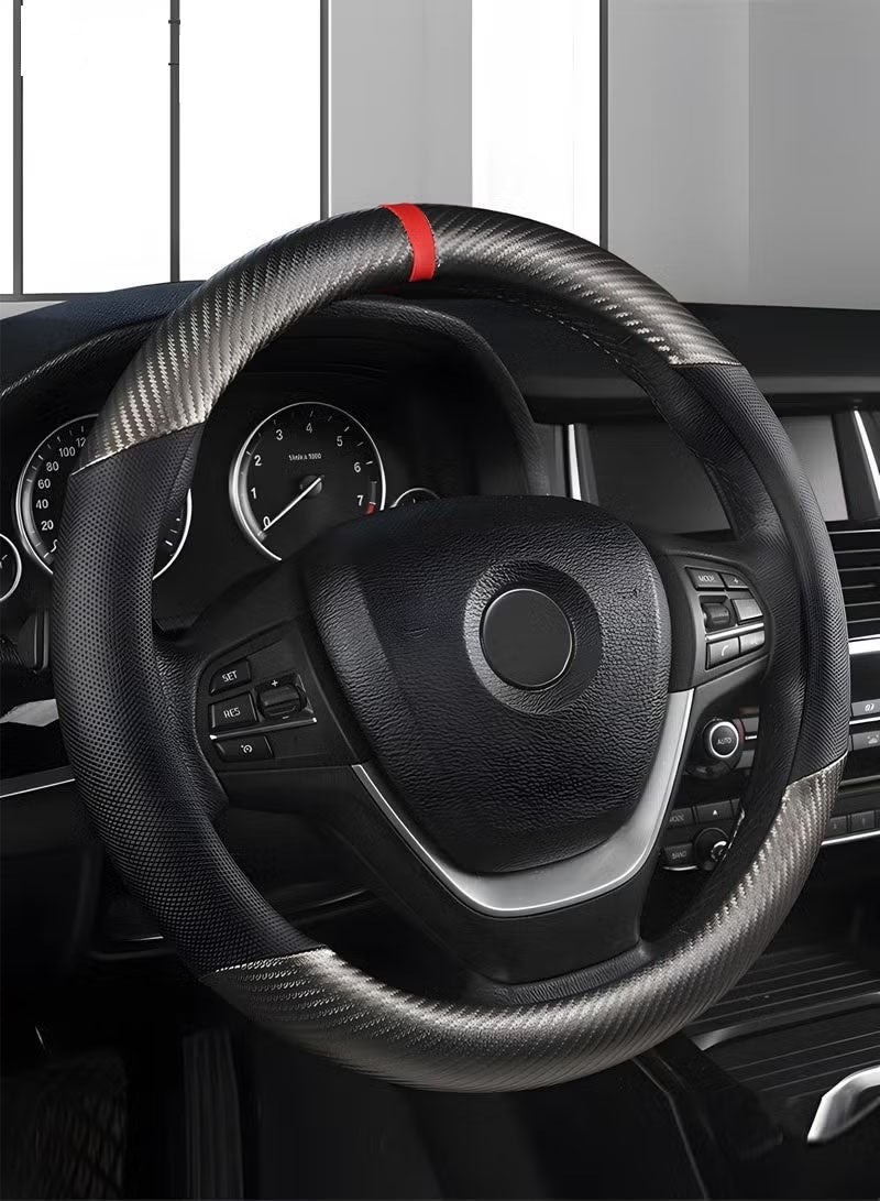 غطاء عجلة قيادة السيارة من ألياف الكربون، أغطية عجلة قيادة عالمية قابلة للتنفس مقاس 15 بوصة ومضادة للانزلاق، ملحقات داخلية للسيارة، تناسب معظم السيارات والشاحنات وSVU - Image 1
