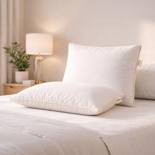 SleepyCat Fiber Lite Pillow | Full Size Poly Fiber Medium Soft Pillow | 2 Year No Lint Guaranteed | 110 TC Micro-Peach Fabric | Luxe Feel | Machine Washable Pillow | White, Set of 2 (27x17 Inches) - Image 2