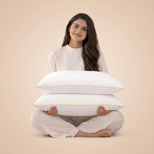 SleepyCat Fiber Lite Pillow | Full Size Poly Fiber Medium Soft Pillow | 2 Year No Lint Guaranteed | 110 TC Micro-Peach Fabric | Luxe Feel | Machine Washable Pillow | White, Set of 2 (27x17 Inches) - Image 1