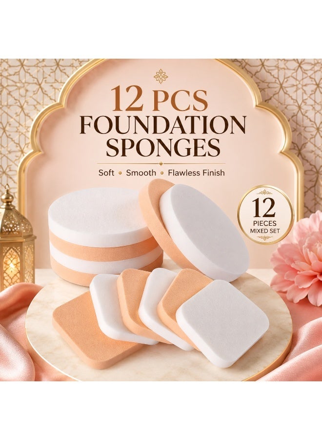 Ucanbe Set of 12 Multicolour Facial Makeup Sponges, Soft Foundation Blenders for Liquid, Cream and Powder Makeup, Wet and Dry Use - Image 1