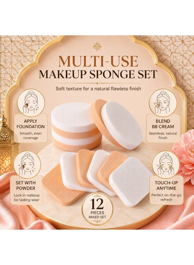 Ucanbe Set of 12 Multicolour Facial Makeup Sponges, Soft Foundation Blenders for Liquid, Cream and Powder Makeup, Wet and Dry Use - Image 5