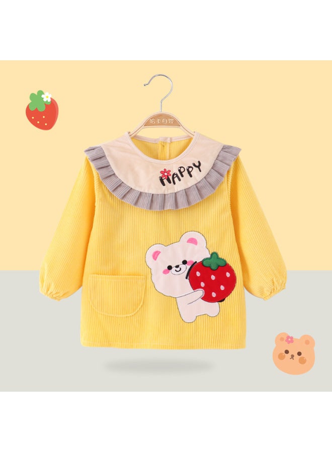 Autumn And Winter Outer Wear Smock For Baby Girls, Fashionable Kidsren's A For Eating, Girl's Bib, Corduroy Rice Pocket, Waterproof And Anti-dirty