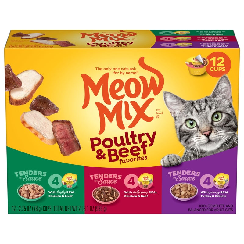 Meow Mix Tenders in Sauce Wet Cat Food, Poultry & Beef Variety Pack, 2.75 Ounce Cup (Pack of 48) - Image 1