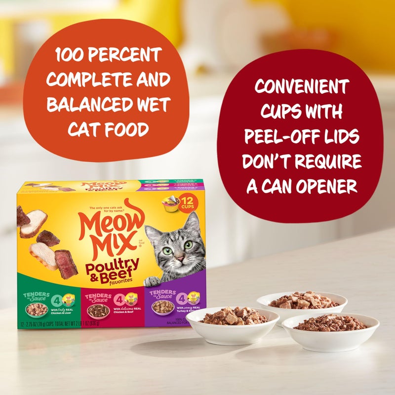 Meow Mix Tenders in Sauce Wet Cat Food, Poultry & Beef Variety Pack, 2.75 Ounce Cup (Pack of 48) - Image 2
