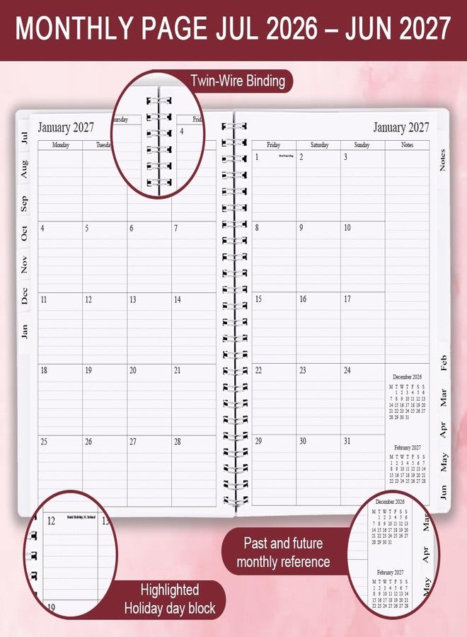 Getvow 2026-2027 Planner - Academic Planner 2026 2027 for Women & Men, July 2026 - June 2027, Monthly and Weekly Calender with 12 Monthly Tabs, 6.4" x 8.5", Pink - Image 2