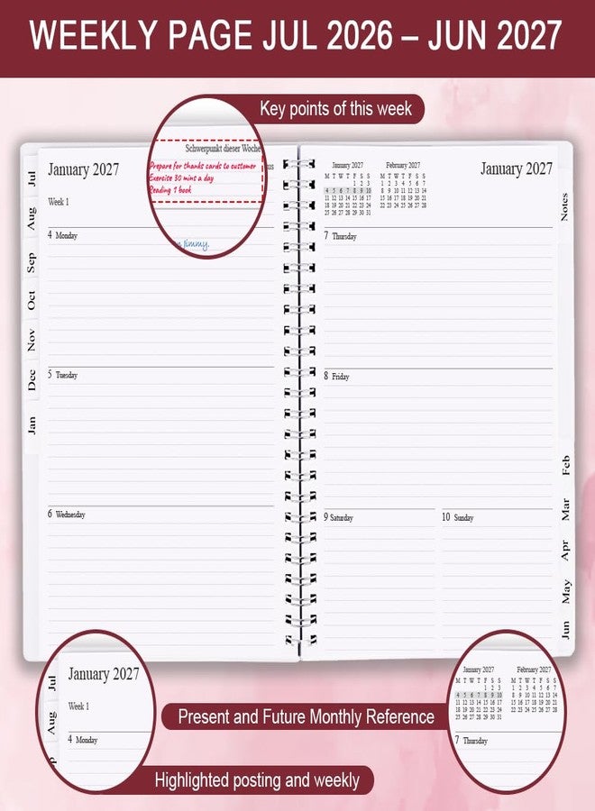 Getvow 2026-2027 Planner - Academic Planner 2026 2027 for Women & Men, July 2026 - June 2027, Monthly and Weekly Calender with 12 Monthly Tabs, 6.4" x 8.5", Pink - Image 3