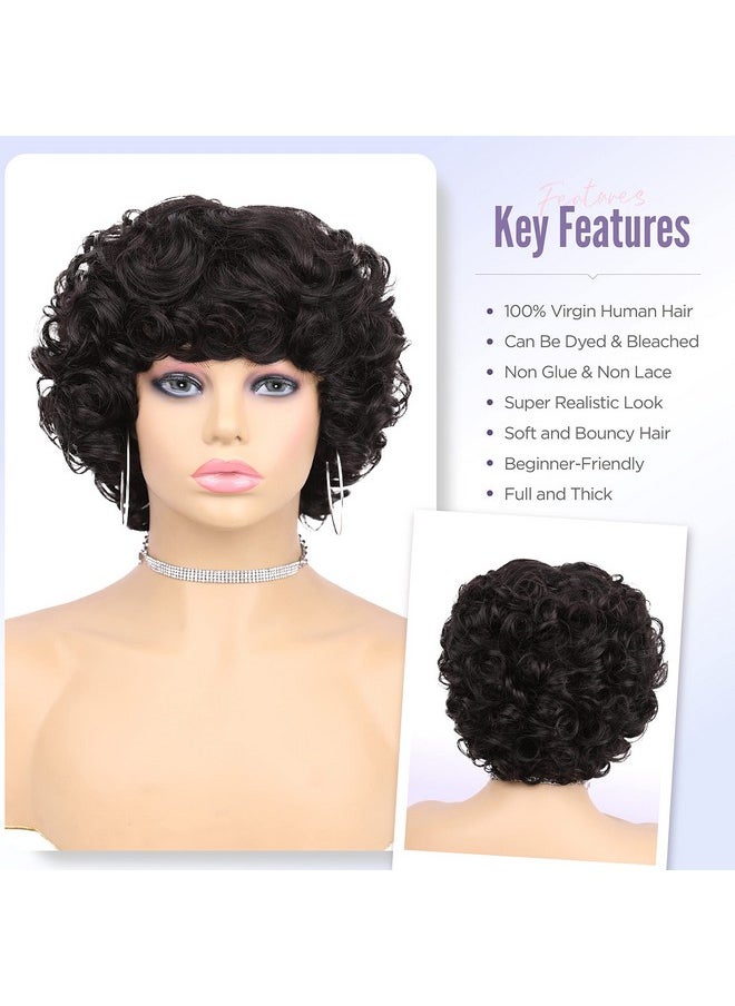 quickwig - باروكة شعر بشري سريعة، باروكة قصيرة مجعدة للنساء ذوات البشرة السوداء، باروكة مجعدة كبيرة بدون دانتيل مع غرة، باروكة أمريكية أفريقية قصيرة، لون أسود طبيعي - Image 1