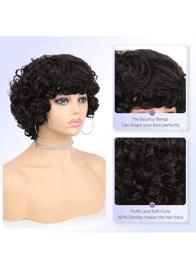 quickwig - باروكة شعر بشري سريعة، باروكة قصيرة مجعدة للنساء ذوات البشرة السوداء، باروكة مجعدة كبيرة بدون دانتيل مع غرة، باروكة أمريكية أفريقية قصيرة، لون أسود طبيعي - Image 1