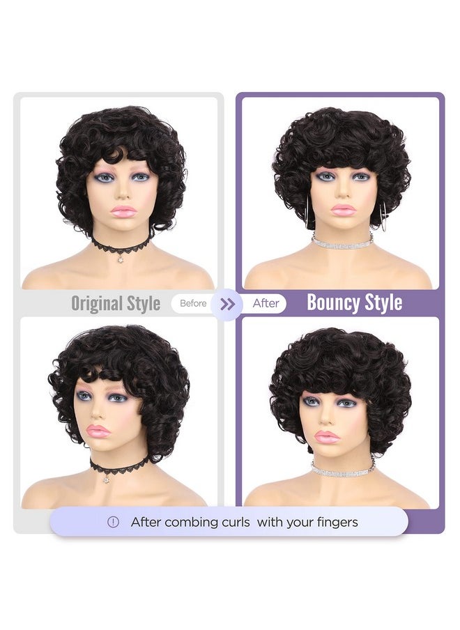 quickwig - باروكة شعر بشري سريعة، باروكة قصيرة مجعدة للنساء ذوات البشرة السوداء، باروكة مجعدة كبيرة بدون دانتيل مع غرة، باروكة أمريكية أفريقية قصيرة، لون أسود طبيعي - Image 1