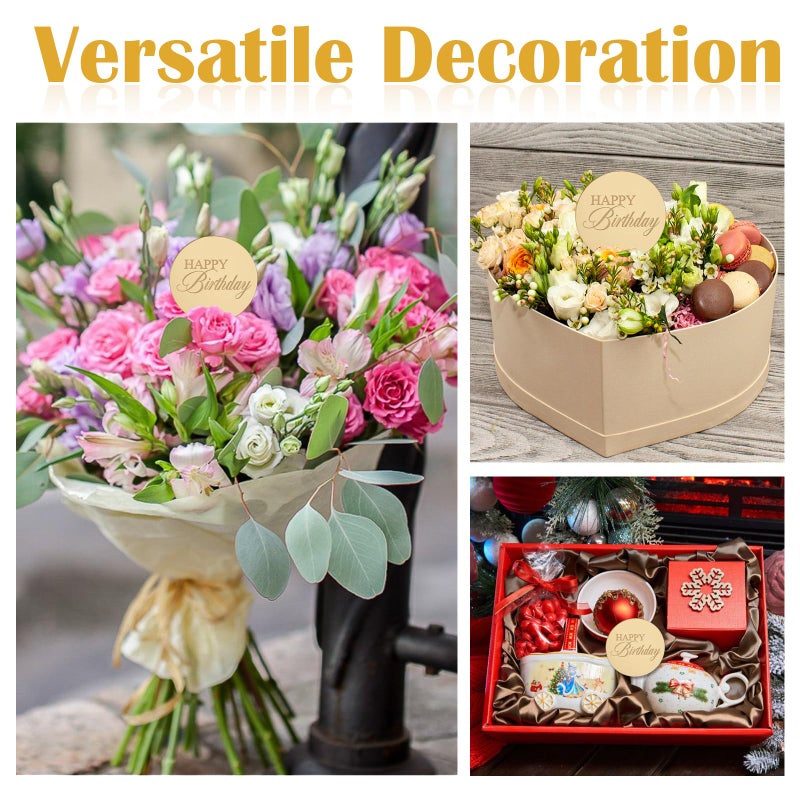 Wolpark 20pcs Gold Mirror Acrylic Happy Birthday Cupcake Toppers Round Engraved Cake Picks Happy Birthday Cake Toppers for DIY Birthday Gift Flower Bouquet Pastries Desserts Decor - Image 5