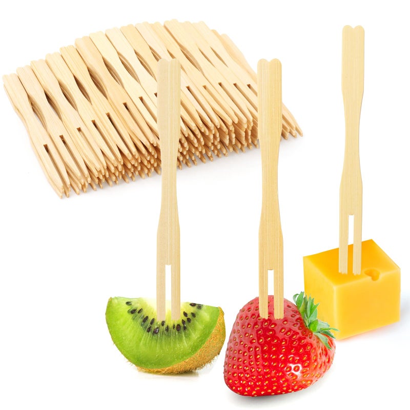 Vicuna R 400 Bamboo Appetizer Forks, 3.5 Inch Mini Bamboo Forks for Charcuterie Boards Accessories, Fancy Toothpicks for Appetizers, Disposable Wooden Cocktail Fork, Small Fruit Food Picks for Party Supplies - Image 1