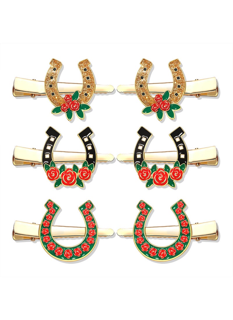 YAHPERN 6PCS Kentucky Derby Hair Clips for Women Rose Horseshoe Hair Clip Derby Riding Suit Hairpins Race Horse Hair Barrettes Kentucky Derby Outfits Accessories Party Favors Gifts 