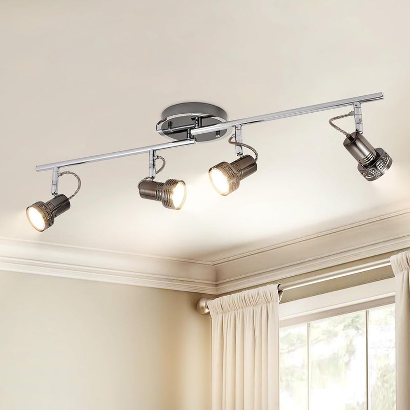 Depuley Modern Track Lighting Kit, 4-Light Flush Mount Directional Track Lights for Kitchen, Foldable Ceiling Spots Light for Living Room/Hallway/Bedroom/Kitchen, Swing Arms - Image 1