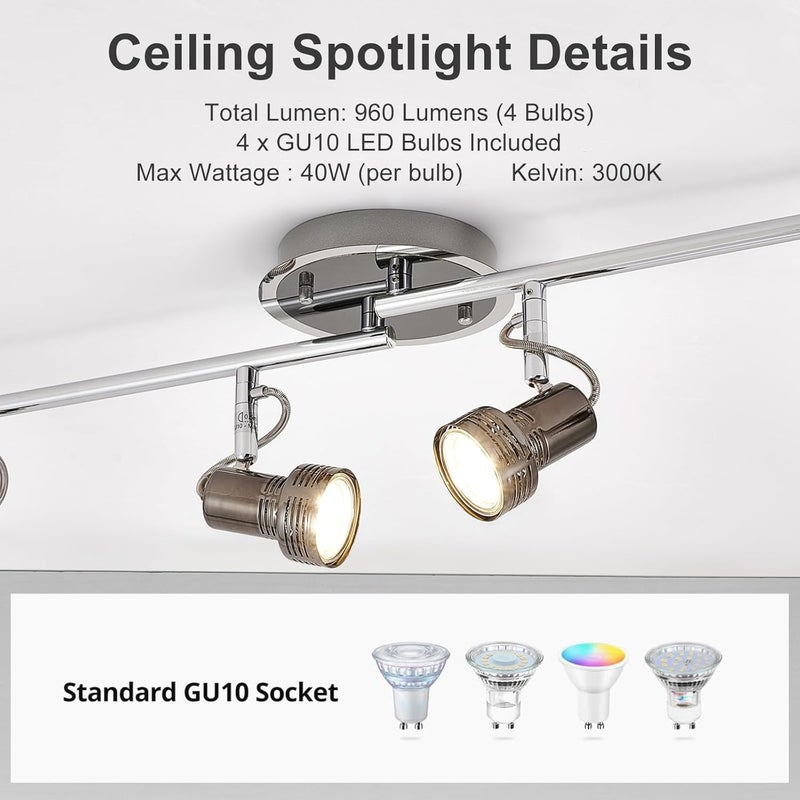 Depuley Modern Track Lighting Kit, 4-Light Flush Mount Directional Track Lights for Kitchen, Foldable Ceiling Spots Light for Living Room/Hallway/Bedroom/Kitchen, Swing Arms - Image 5