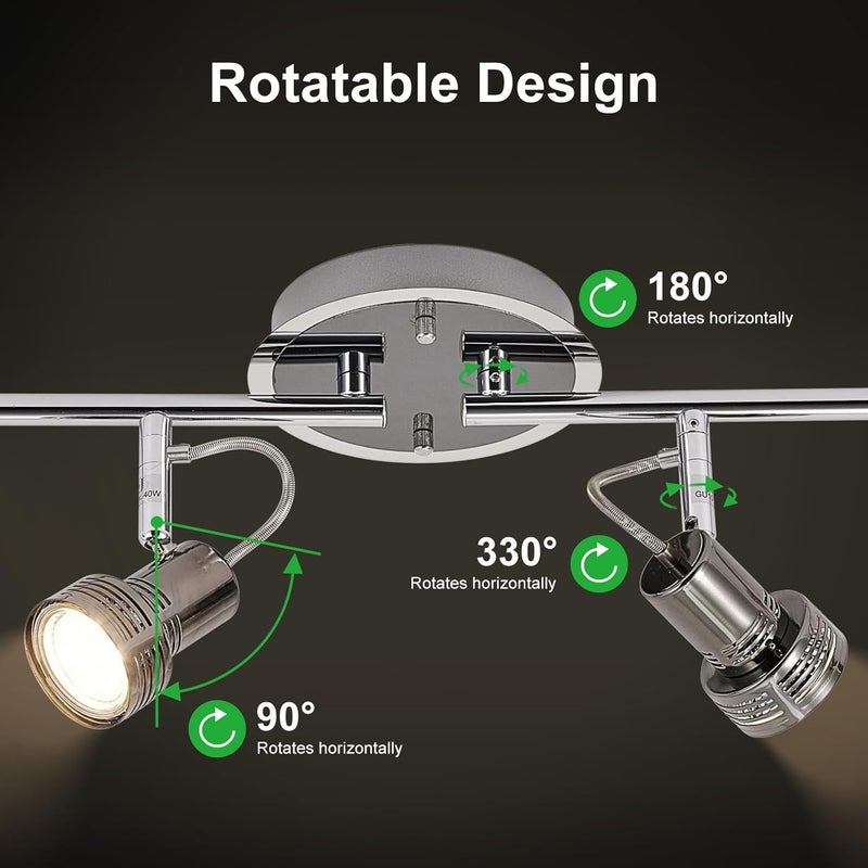 Depuley Modern Track Lighting Kit, 4-Light Flush Mount Directional Track Lights for Kitchen, Foldable Ceiling Spots Light for Living Room/Hallway/Bedroom/Kitchen, Swing Arms - Image 3