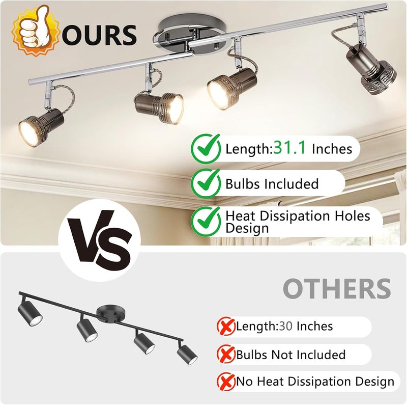 Depuley Modern Track Lighting Kit, 4-Light Flush Mount Directional Track Lights for Kitchen, Foldable Ceiling Spots Light for Living Room/Hallway/Bedroom/Kitchen, Swing Arms - Image 2