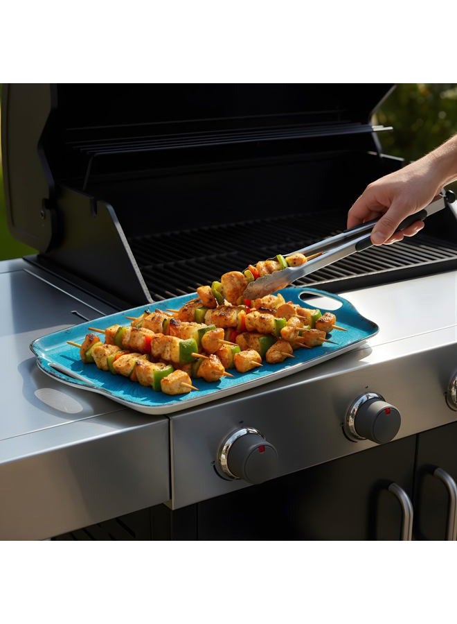 TP Serving Trays with Handles, 17 Inch Large Rectangular Melamine Serving Platter Set of 2, Retro Teal - Image 5