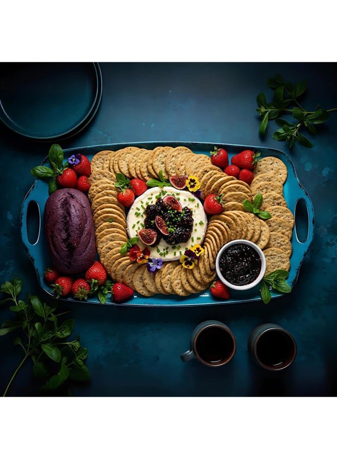 TP Serving Trays with Handles, 17 Inch Large Rectangular Melamine Serving Platter Set of 2, Retro Teal - Image 4