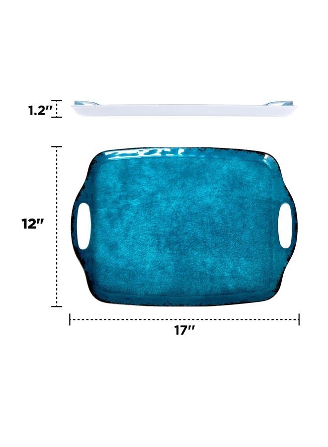 TP Serving Trays with Handles, 17 Inch Large Rectangular Melamine Serving Platter Set of 2, Retro Teal - Image 3