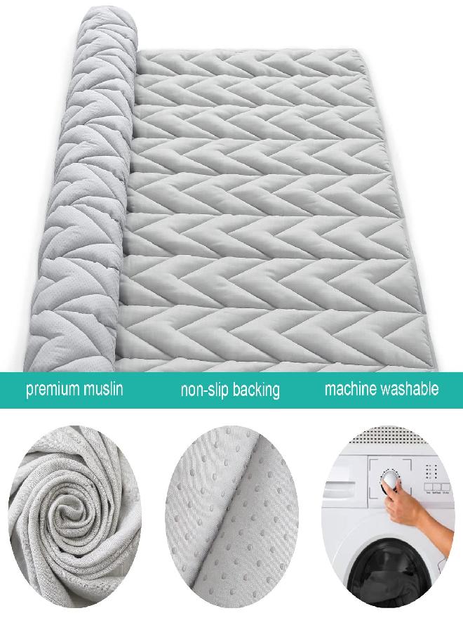 Biloban 50x50 Play Mat for Playpen, Muslin Baby & Kids Play Mat, Mat for Baby to Play on Floor, Toddler Play Mat Fits for LIAMST & TODALE 50×50 Playpen, Non Slip Cushioned Crawling Mat, Grey - Image 4