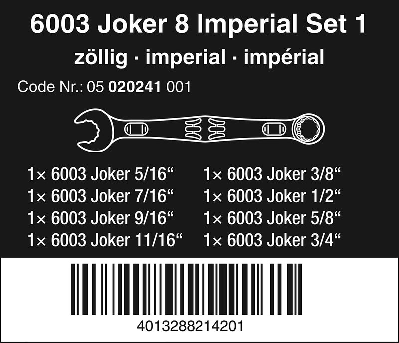 Wera 6003 Joker 8pc Combo Wrench Set Imperial in Textile Pouch - Image 2