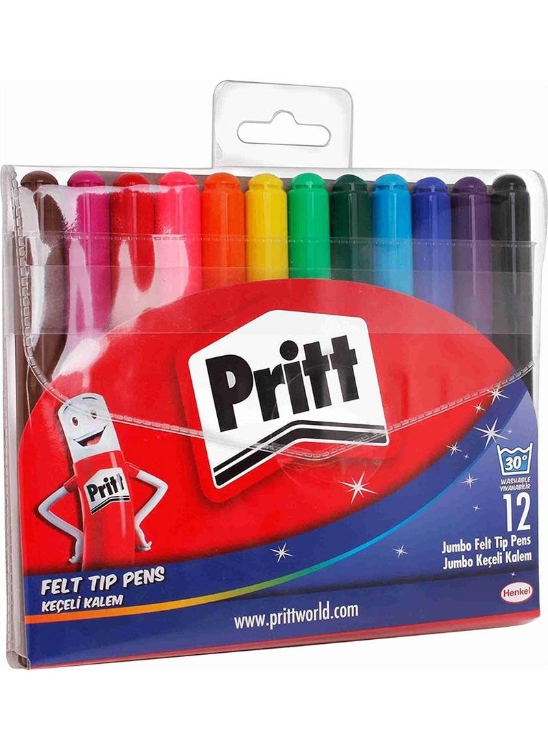 Pritt Jumbo Felt Tip Pen 12 Colors Prit 12 Pcs Felt Tip Pen Jumbo 1 Pack  - Image 1